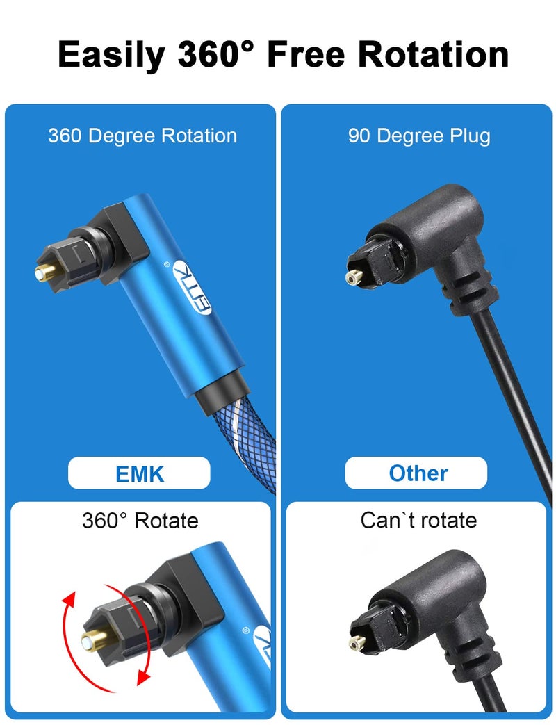 EMK 90 Degree Optical Cable 360 Degree Free-Rotating Fiber Optic Cable Toslink Male to Male Cable for Home Theater, Soundbar, Gaming Console, Speaker(3FT/1M) - Image 5
